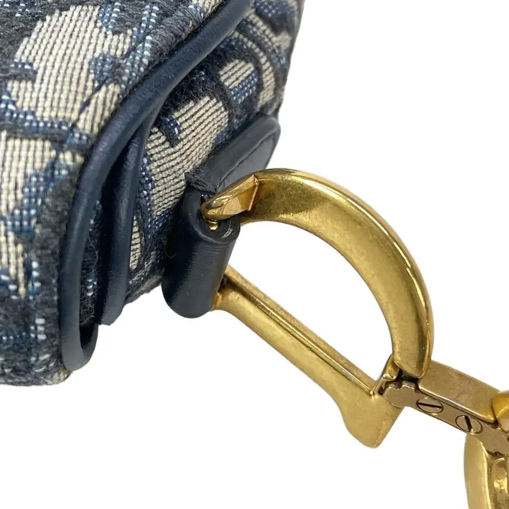 Christian Dior Saddlebag / Trotter Handbag Navy Cream Jacquard Leather